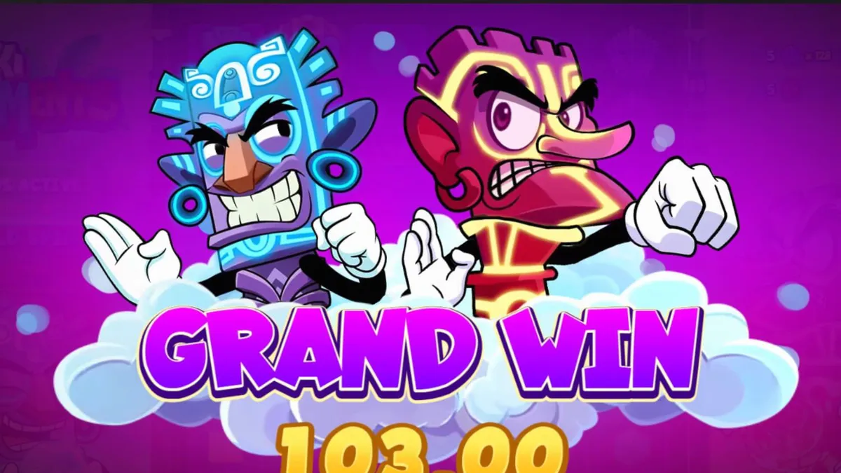 Tampilan visual slot Tiki Elements dengan latar belakang pulau tropis